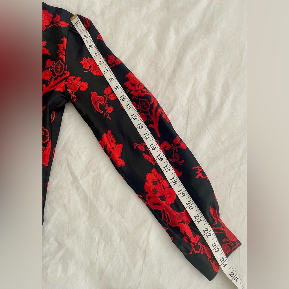 TORY BURCH Black & Red Floral Tie-Neck Blouse, NWT. - Picture 9 of 9